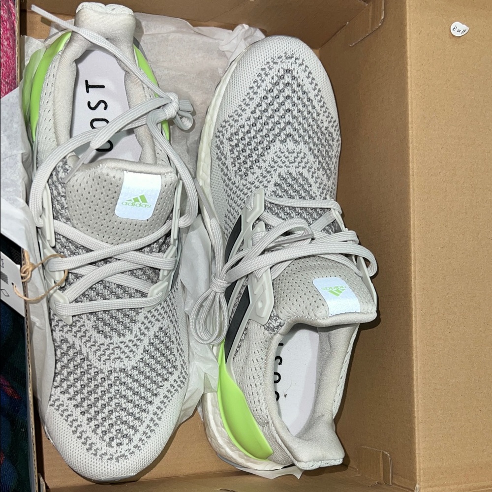 Adidas Light Gray and Lime Sneakers
